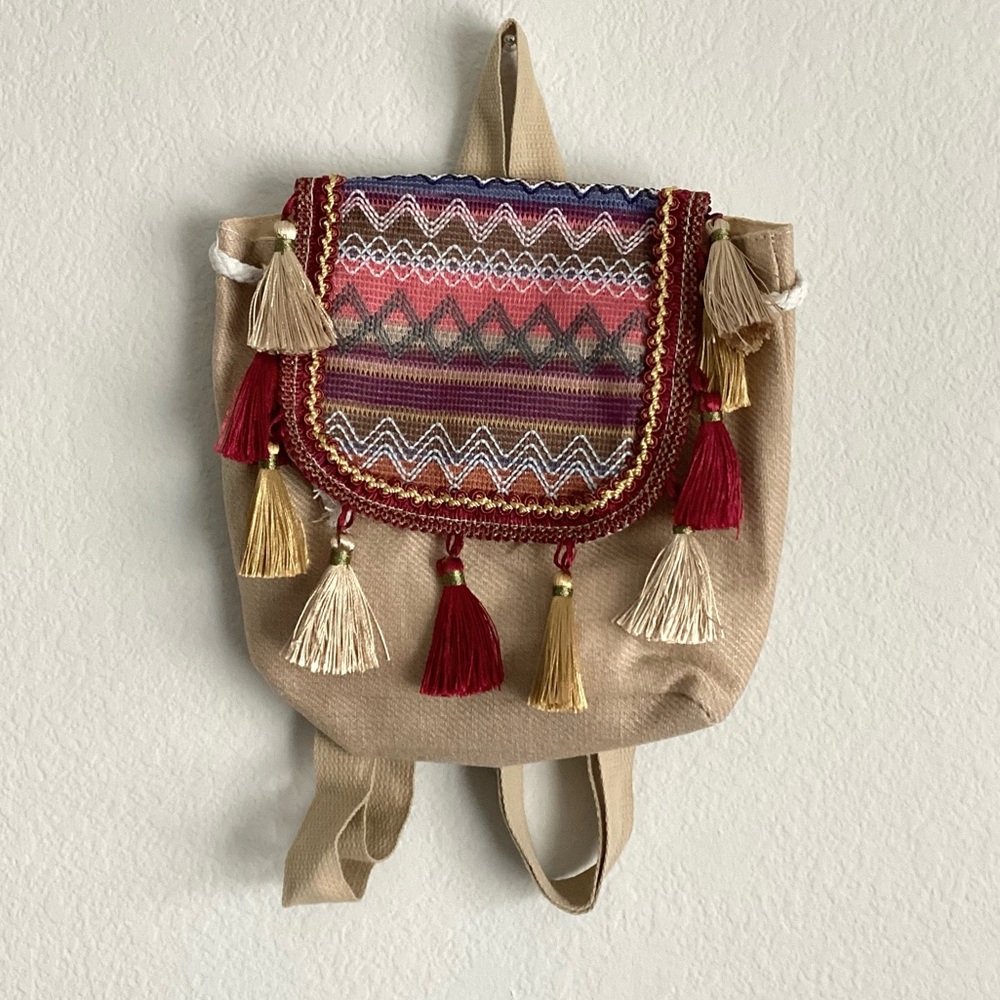 NWOT Tasseled Bohemian Canvas Backpack